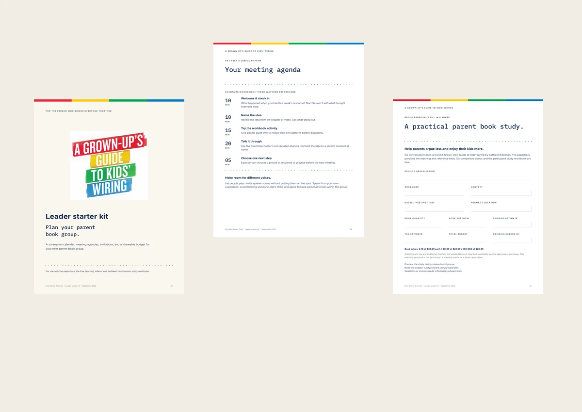 Actual pages from the GUG leader guide, meeting agenda, and fillable group proposal